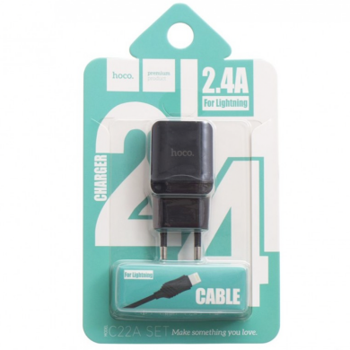 МЗП Hoco C22A Little Superior 2.4 A/1 USB + lightining cable Black