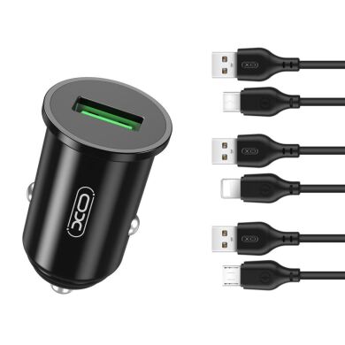 АЗП XO TZ12/CC35 18W/1 USB QC 3.0 + microUSB Black