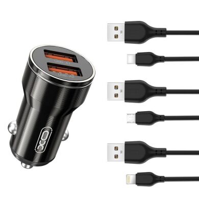 АЗП XO CC48 2.4A/2 USB + microUSB Black