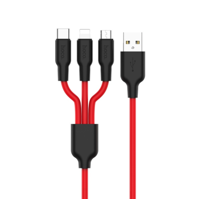USB кабель HOCO 3in1 X21 Silicone Type-C+Micro+Lightning Black-Red