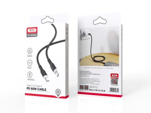 Кабель XO PD Type-C to Type-C NB208B Liquid Silicone 60W 1m Black