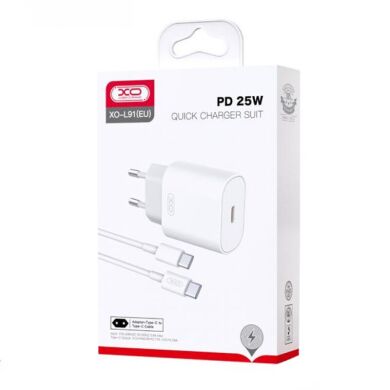 МЗП PD XO L91 25W/1 USB-C + Type-C White