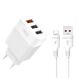 МЗП QC 3.0 XO L72 30W (18W/1USB + 2.4A/2 USB) + Type-C White