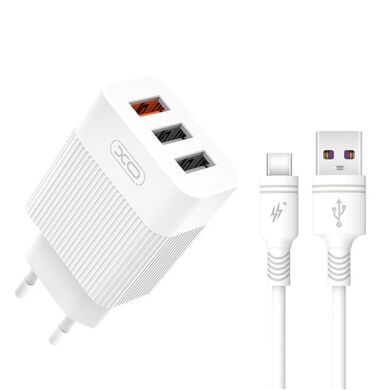 МЗП QC 3.0 XO L72 30W (18W/1USB + 2.4A/2 USB) + Type-C White