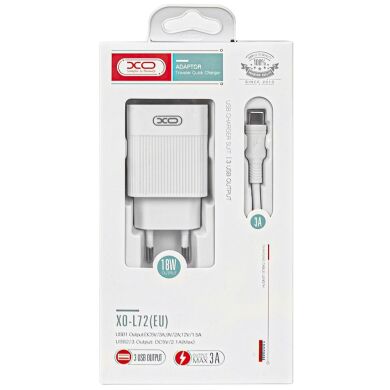 МЗП QC 3.0 XO L72 30W (18W/1USB + 2.4A/2 USB) + Type-C White
