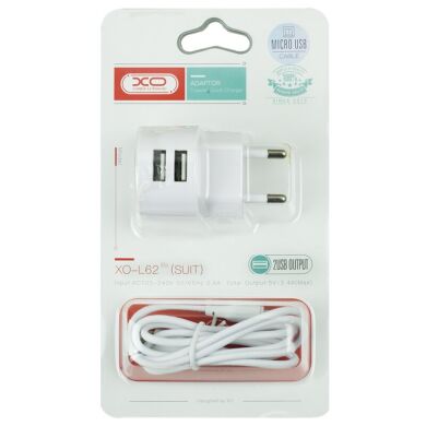 МЗП XO L62 2.4A/2USB + lightning White