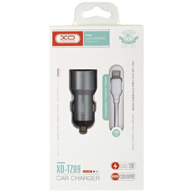 АЗП XO TZ09 2.4A/2 USB + lightning Grey