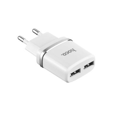 МЗП Hoco C12 2.4A/2 USB + lightning cable White