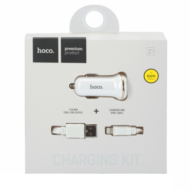 АЗП Hoco Z1 2.1A/2 USB + lightning cable White